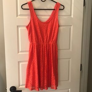 Orange lace sleeveless dress
